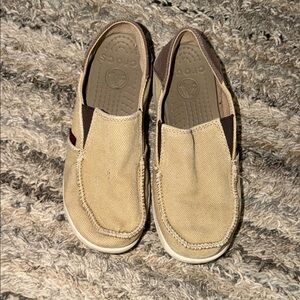 CROCS Boys Beige Canvas Slip-On Loafers
